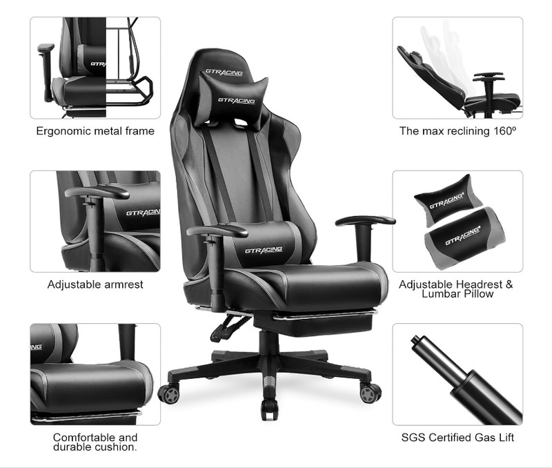 GTRACING Gaming Chair w/ Footrest, Height Adjust, Headrest & Lumbar Support gallery