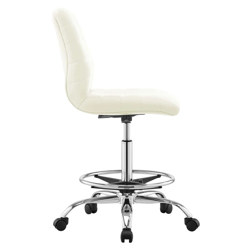 Mid-Back White Vegan Leather Drafting Chair with Chrome Metal Frame & Foot Ring gallery