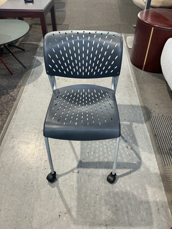Lot of 10 – guest stack plastic Chairs on wheels by Izzy Design in Gray Finish