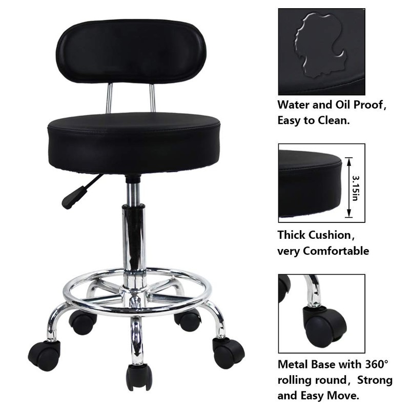 KKTONER PU Leather Rolling Stool Mid-Back with Footrest Height Adjustable Office gallery