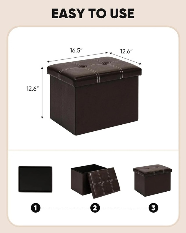 Folding Storage Ottoman Cube, Faux Leather Footrest Seat Coffee16.5"x12.6"x12.6" gallery