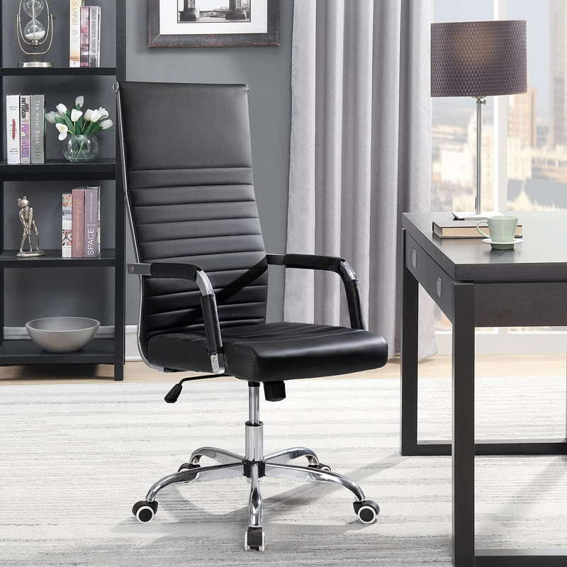 Ribbed Office Chair High Back PU Leather Executive Conference Chair Adjustable S gallery