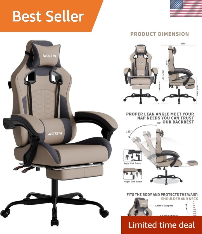 Gaming Chair with Massage and Footrest Ergonomic PC Office Chair Grey
