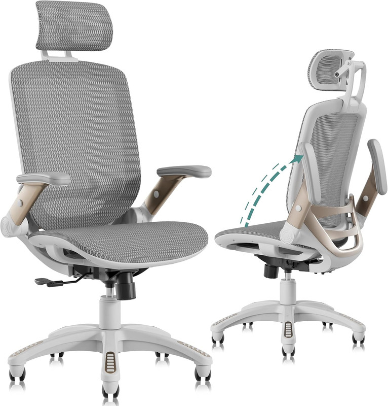 Ergonomic Office Chair, High Back Home Desk Chair with Headrest, Flip-Up Arms, 9