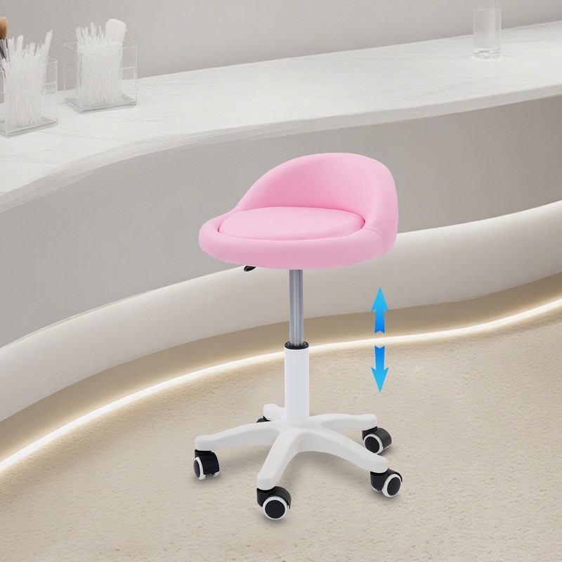 Height Adjustable Beauty Salon Chair, Pink Rolling Stool For Makeup Hair Salons