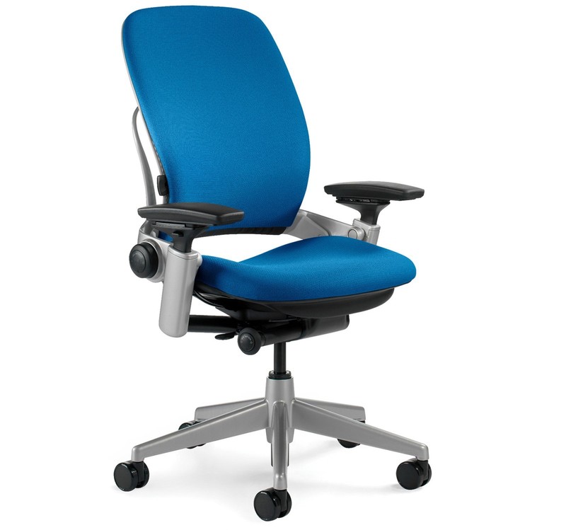 New Steelcase Leap Chair Adjustable Desk Buzz2 Blue Fabric Seat – Platinum frame