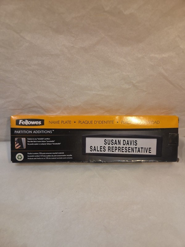 Fellowes 75906 Plastic Partition Additions Nameplate, 9w x 2 1/2h, Dark Graphite