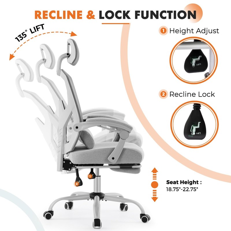 Silla Con Reposapiés Para Escritorio Computadora Comoda Ergonomica Oficina Gris gallery