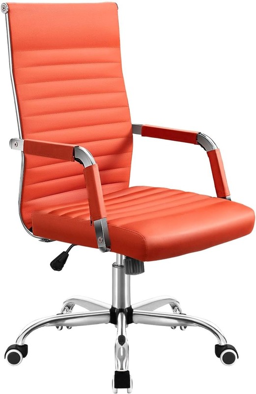 Ribbed Office Chair Mid-Back PU Leather Office Chair Executive Task Chair
