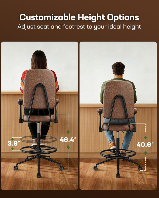 Drafting Chair with Flip-Up Armrests and Footrest, Ergonomic Tall Office Chair, gallery
