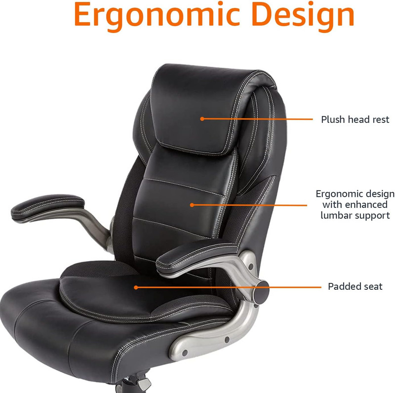 Ergonomic High-Back Office Chair with Flip-Up Arms, Adjustable Lumbar Support, H gallery