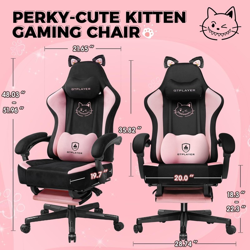 Pink Gaming Chair Cute with Cat Ears Ergonomic Computer Chair with Cat Embroi... gallery
