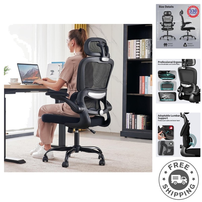 Ergonomic Mesh Office Chair for Ultimate Comfort – 330 lbs Capacity, Black