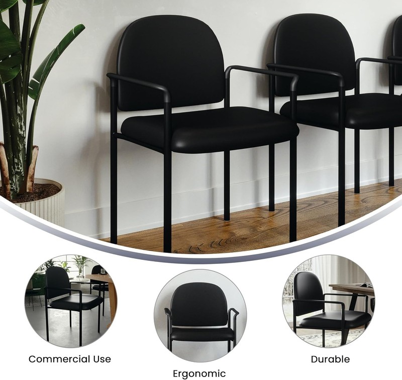 Tiffany Stackable Padded Reception Chair - Elegant Black Vinyl for Waiting Areas gallery
