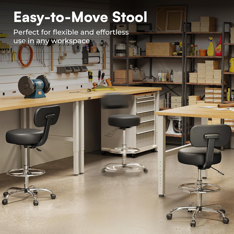 Drafting Chair with Back, Adjustable Foot Rest Rolling Stool, Multi-Purpose Offi gallery