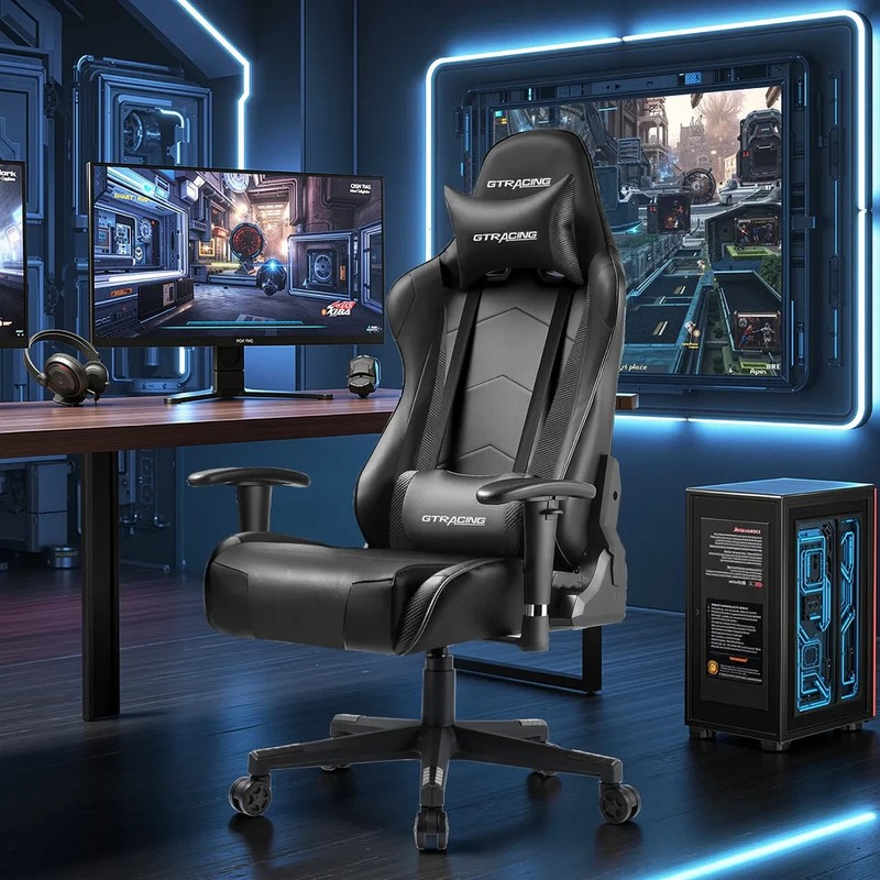 GT Racing Gaming Chair Pro GT099NAF with Headrest, Lumbar Pillow, and Footrest gallery