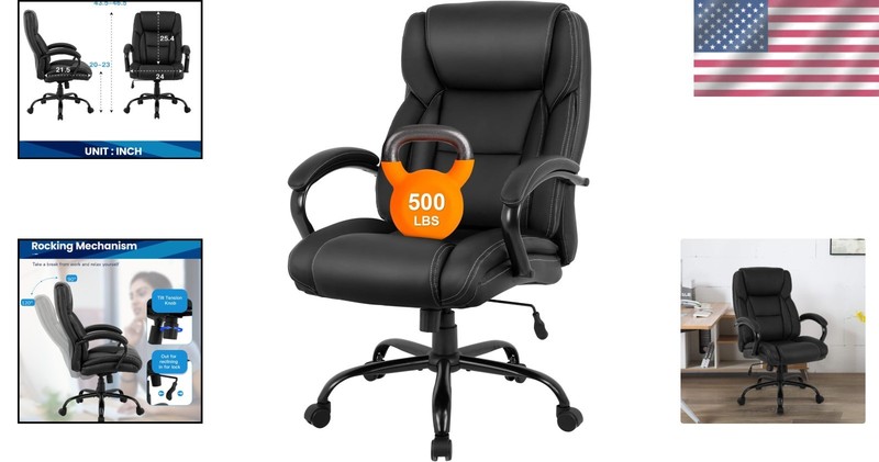 Ergonomic Black PU Leather Big & Tall Chair - 500lbs Capacity, Modern Design gallery