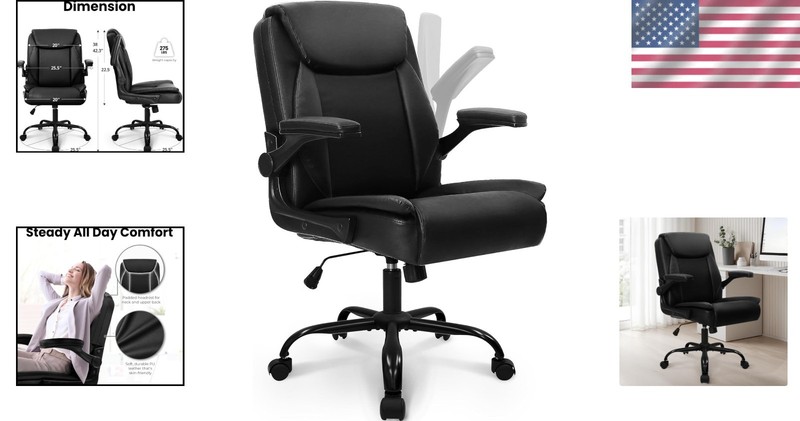 PU Leather Ergonomic Chair - Adjustable, Flip-Up Arms, 300 lbs Capacity gallery