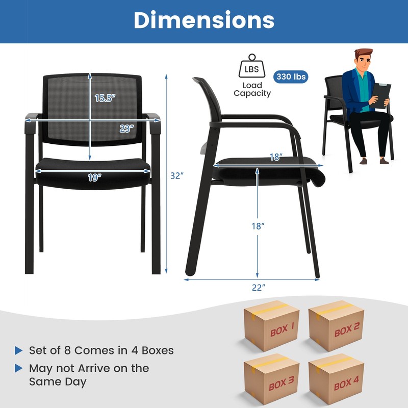 Set of 8 Conference Chairs Stackable Office Guest Mesh Chairs for Waiting Room gallery