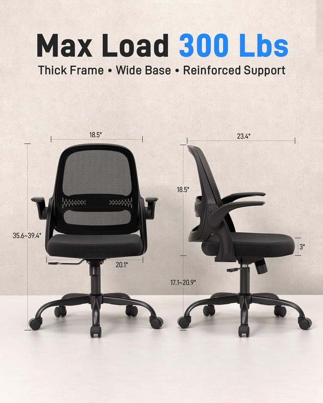 Silla De Oficina Ergonómica Con Brazos Plegables Soporta 300lb Negro gallery