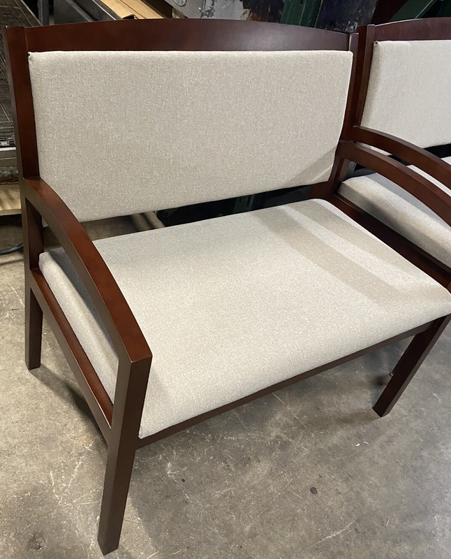 4 New Kimball Bariatric Chairs Cherry wood Tan Taupe Cloth seat