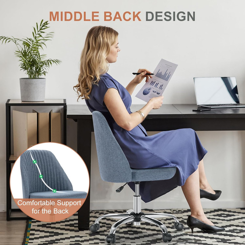 Office Chair, Comfy Desk Chair Rolling Vanity Swivel Task Chairs with Wheels, Wi gallery
