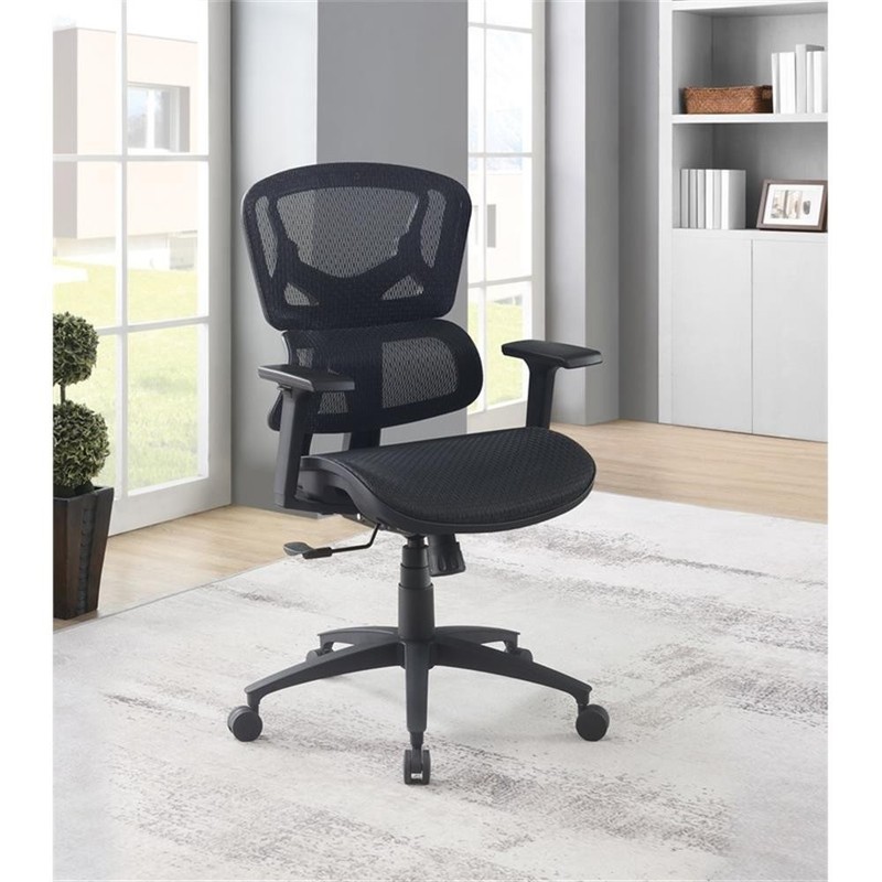 Black Mesh Back and Black Fabric Seat with Adjustable Arms on Black Nylon Base gallery