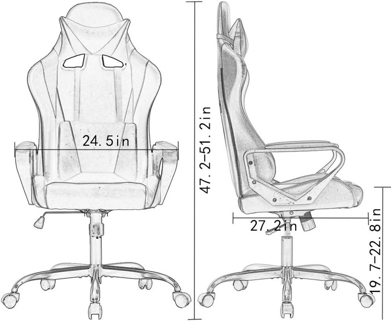 BestOffice High-Back Gaming Chair PC Office 27"D x 24"W x 51"H, White gallery