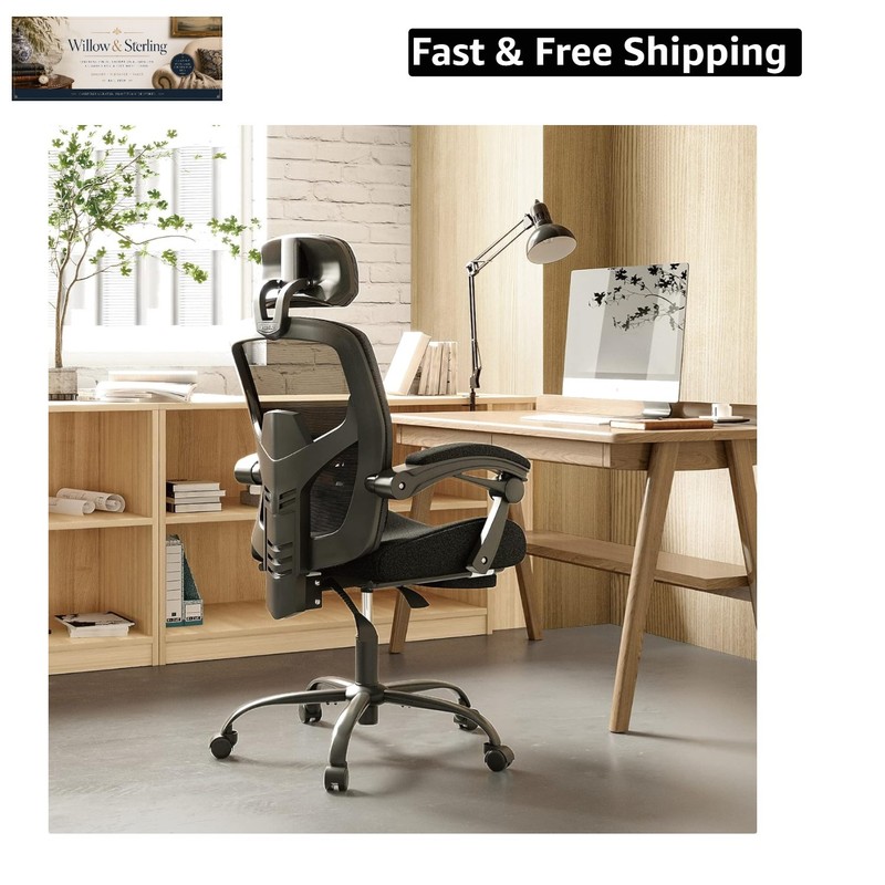 Office Desk Computer Chair with Footrest, Ergonomic Mesh Swivel Gaming Chair ...