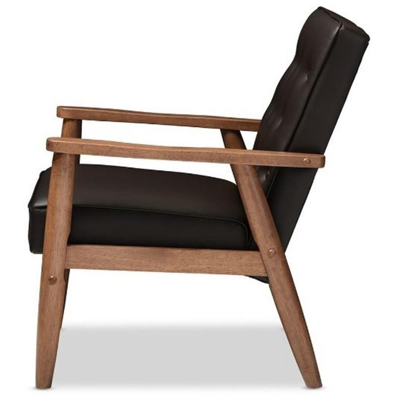 Baxton Studio Sorrento Faux Leather Tufted Reception Chair in Brown gallery