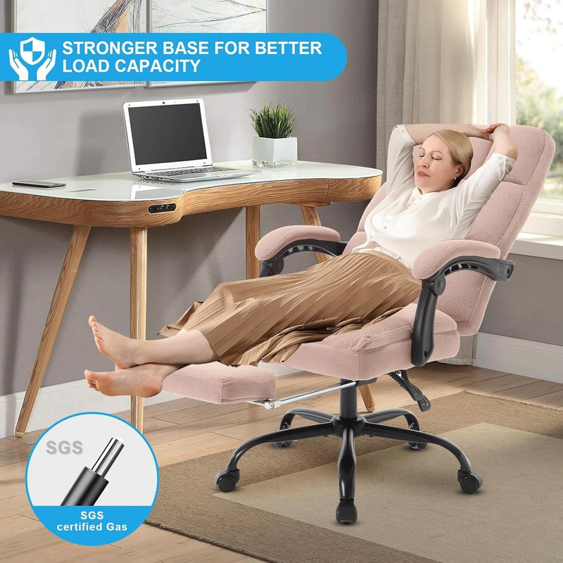 Erogonomic Reclining Office Chair with Footrest, High Back Fabric Cute Comfortab gallery