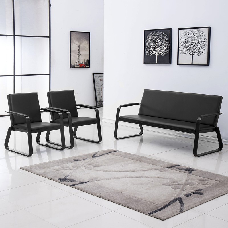 Reception Room Sofa Set 3 PCS Office Chair Guest Sofa Waiting Bench PVC Leather