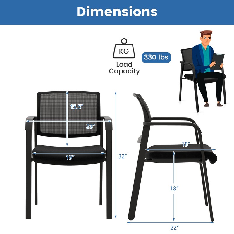 Set of 2 Conference Chairs Stackable Office Guest Mesh Chairs for Waiting Room gallery