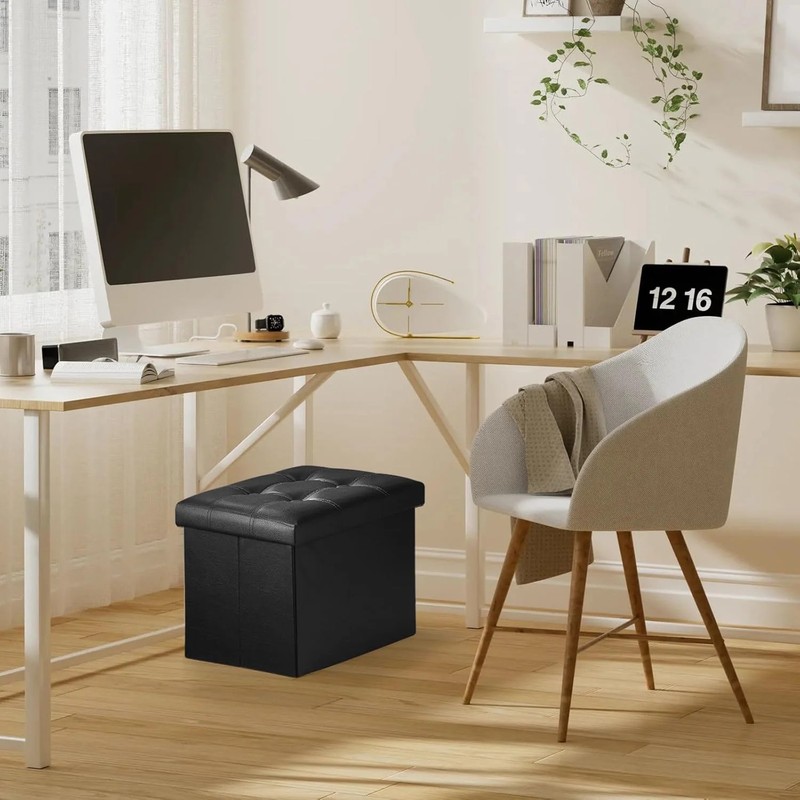 Storage Ottoman Folding Foot Rest Stool Leather Bench Small Coffee Table17x13x13 gallery