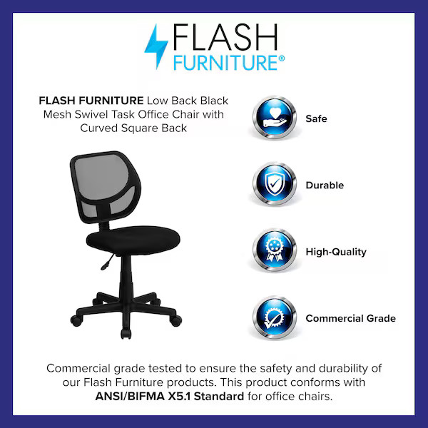 Flash Furniture Mesh Task Chair, 15-1/2" to 19-1/2", Black WA-3074-BK-GG Flash gallery
