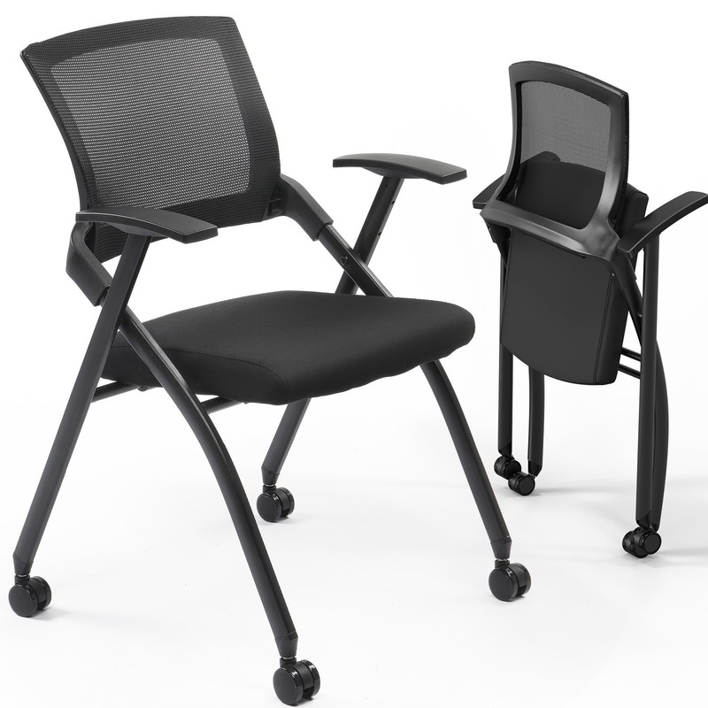2Pack Stackable Conference Room Chairs with Wheels Rebound Back Arms for Meeting