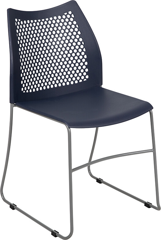 Heavy Duty Navy Stack Office Chair with Sled Metal Base - Waiting Room Chair