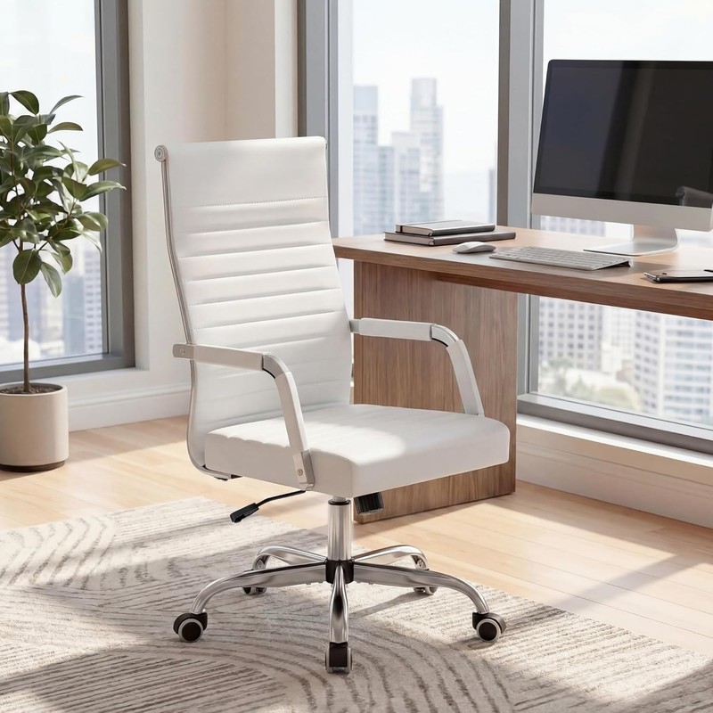 PU Leather Ergonomic Conference Chair Executive Ribbed Mid-Back Office NEW gallery