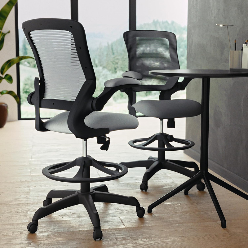 Kale Mid-Back Swivel Office Chair with Height Adjustable Foot Ring and Lumbar Su gallery