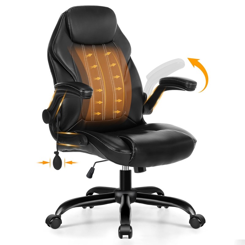 Office Desk Chair, Ergonomic Computer Chair with Padded Flip-Up Arms and Adju…