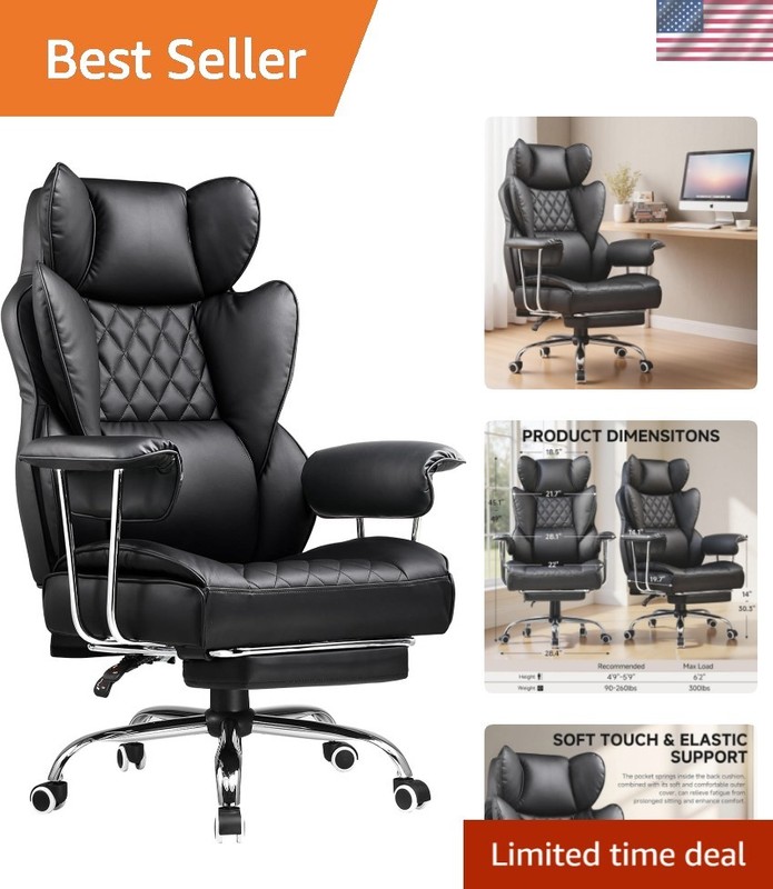Big and Tall Office Chair, High Back Leather Gaming Chair with Footrest, Exec…