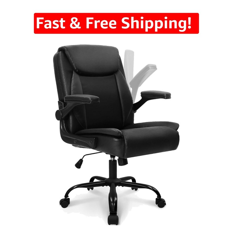 Ergonomic Executive Office Gaming Chair – Adjustable PU Leather, Black & White