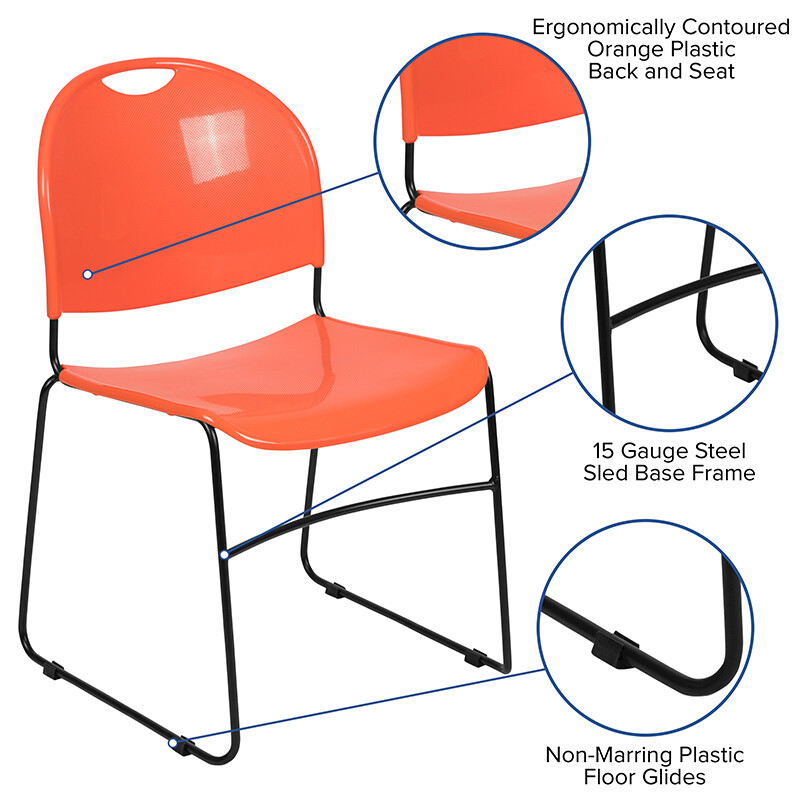 Heavy Duty Orange Stack Office Chair with Sled Metal Base - Waiting Room Chair gallery