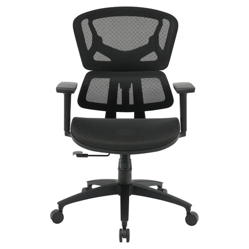 Black Mesh Back and Black Fabric Seat with Adjustable Arms on Black Nylon Base gallery