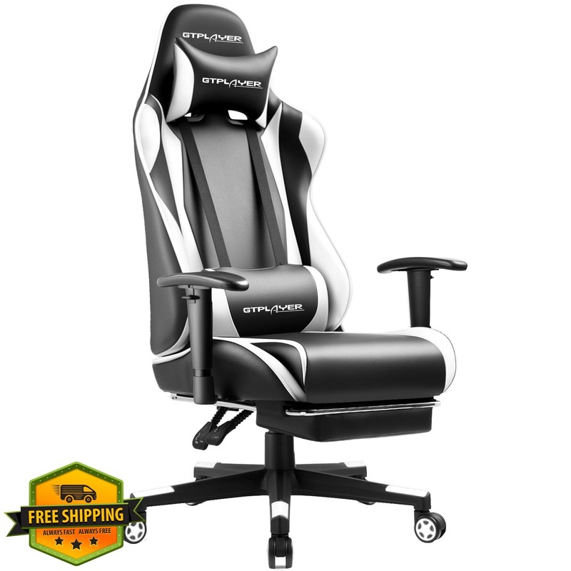 GTPLAYER White Gaming Chair Footrest Reclining Swivel