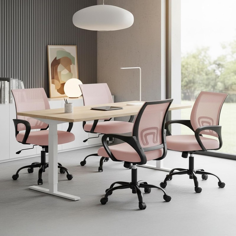 2 Pack Ergonomic Mid Back Mesh Chairs with Lumbar Support for Home Office - Pink gallery