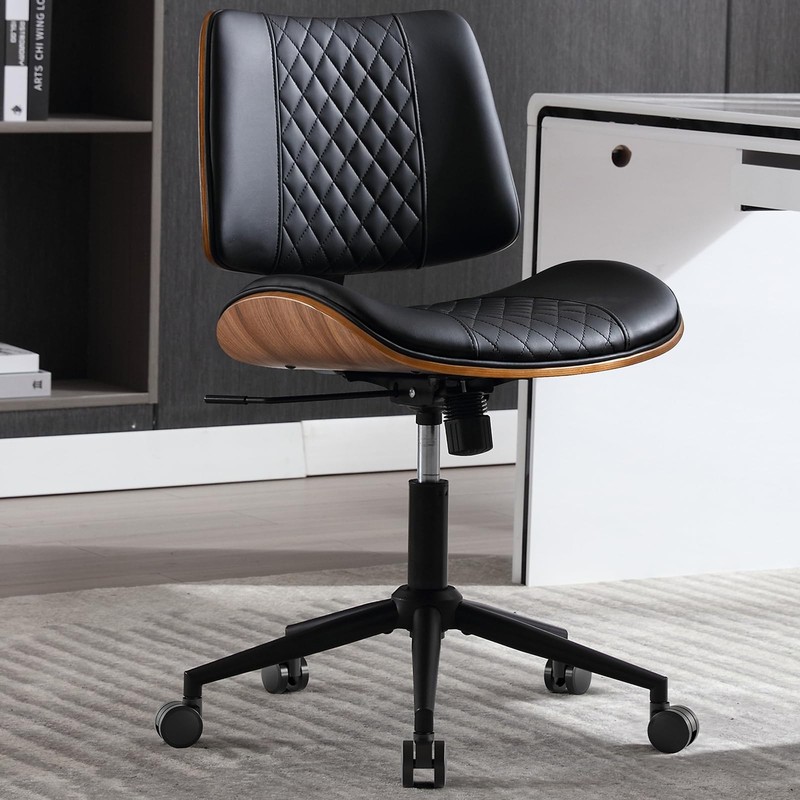 Home Office Chair No Arms with Wheels, Adjustable Height Small Desk Chair, PU…