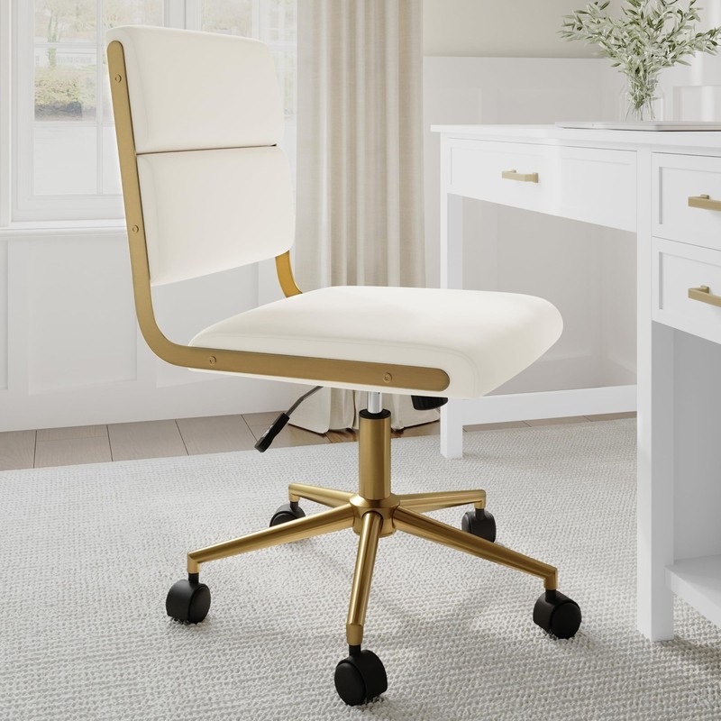 Lulu Swivel Task Chair with Height Adjustable Seat for Home Office in Off Whi... gallery