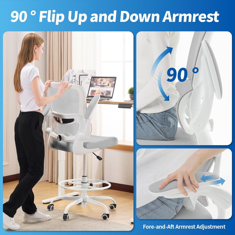 Drafting Chair - Tall Office Chair with Adjustable Footrest Ring and Lumbar S... gallery