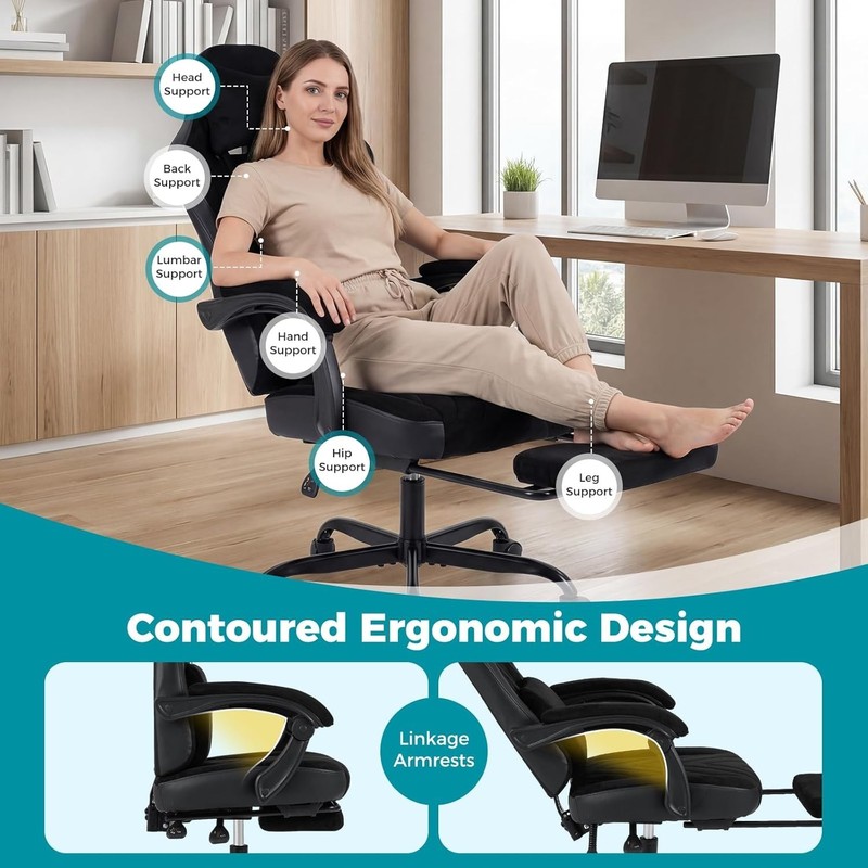 Gaming Chair, Ergonomic Office Chair with Foot Rest, Lumbar Support, Linkage ... gallery